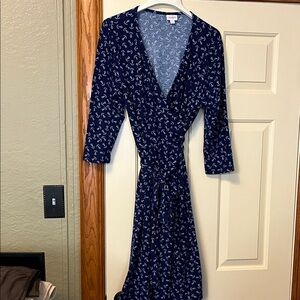 LuLaRoe Navy Blue Long Sleeve Dress with White Pattern